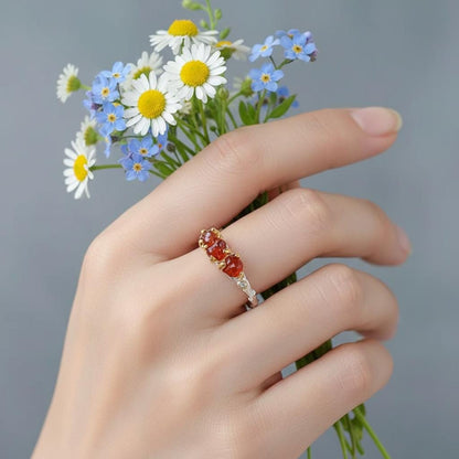 925 Sterling Silver Raw Red Spinel Twig Ring