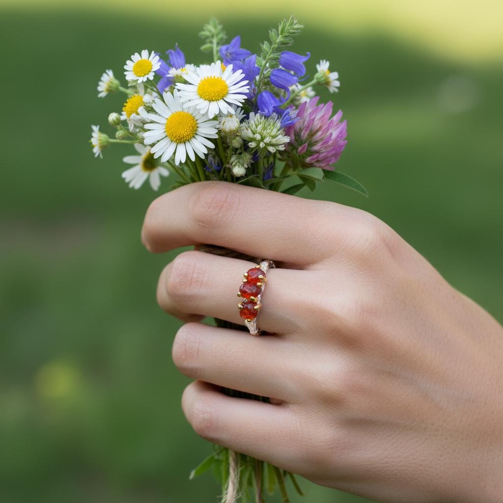 925 Sterling Silver Raw Red Spinel Twig Ring