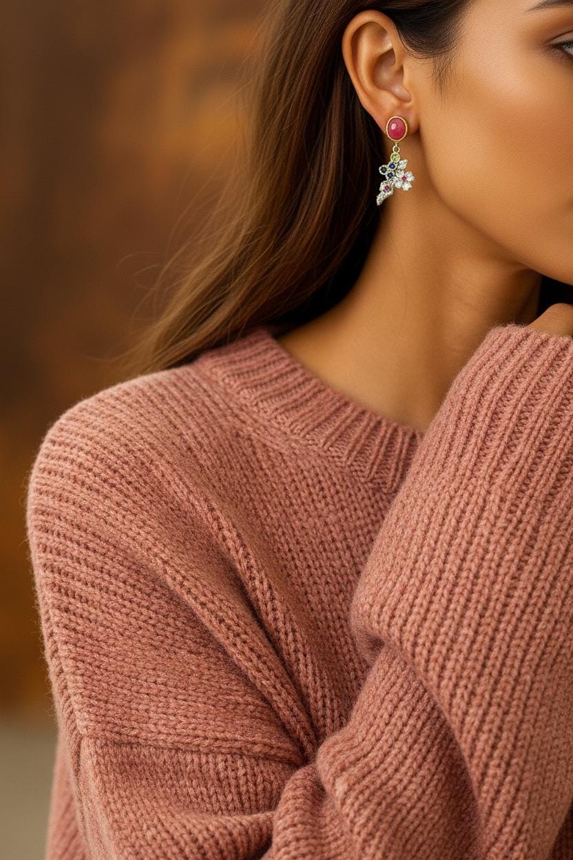 925 Sterling Silver Ruby Flower Earrings