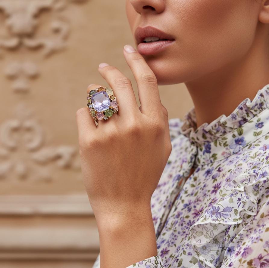 925 sterling silver lavender quartz bouquet ring