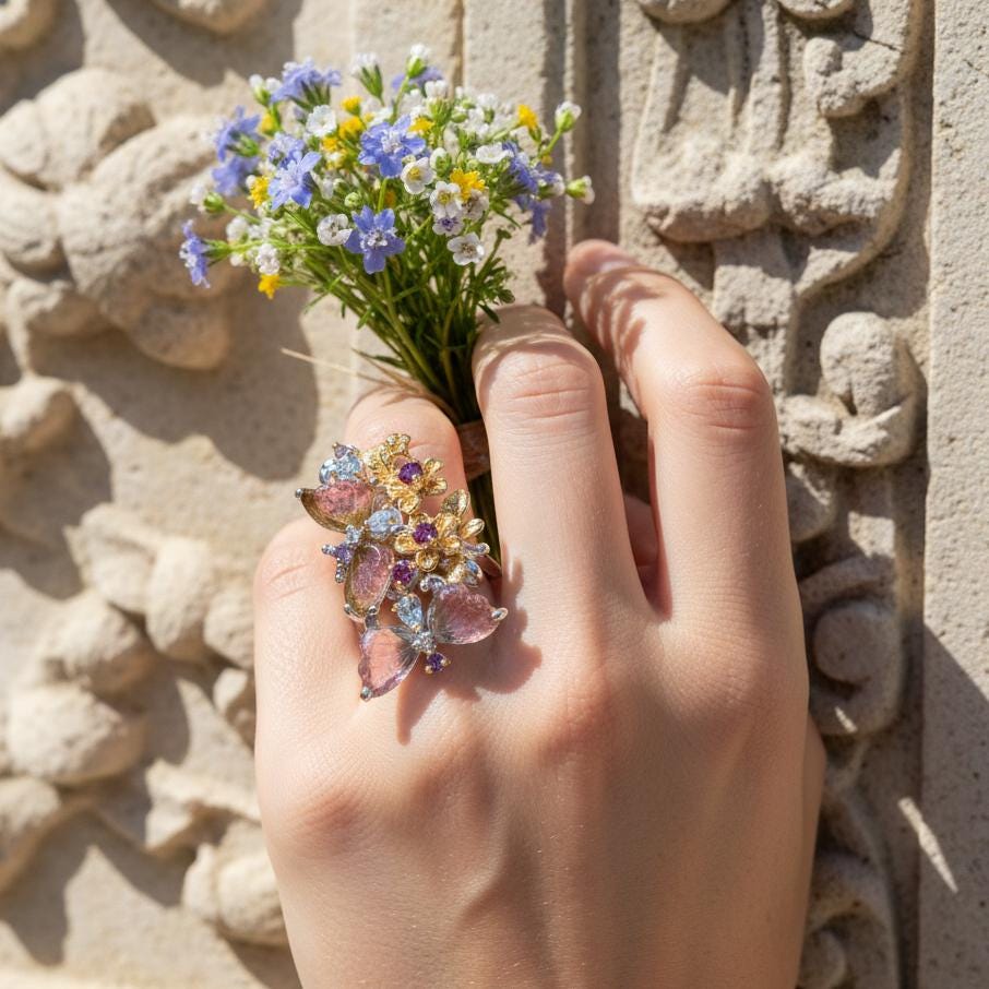 925 Sterling Silver Tourmaline Butterfly Wings Ring