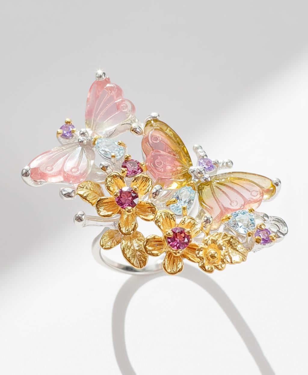 925 Sterling Silver Tourmaline Butterfly Wings Ring