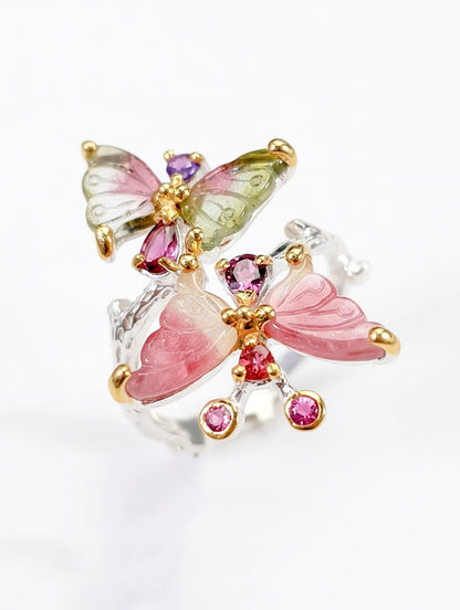 925 Sterling Silver Butterfly Tourmaline Ring