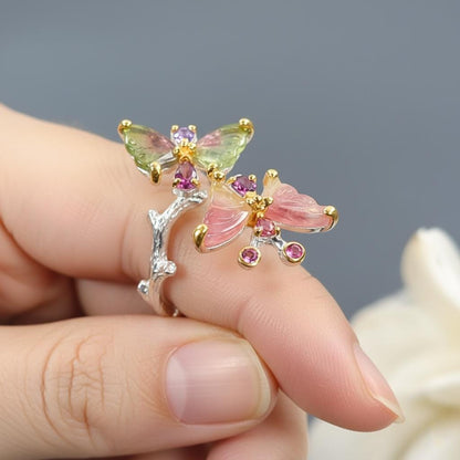 925 Sterling Silver Butterfly Tourmaline Ring