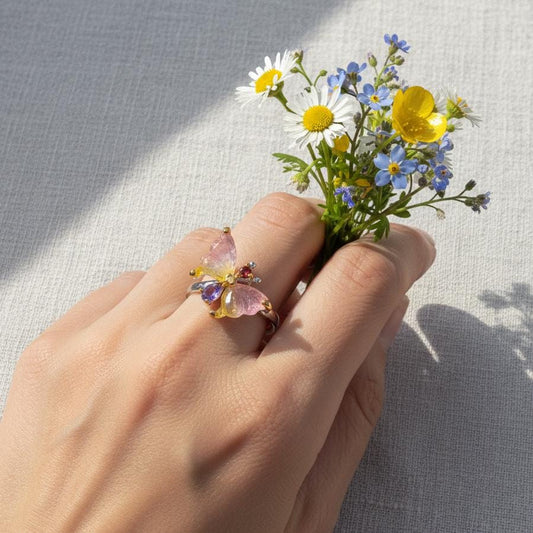 925 Sterling Silver Bicolor Tourmaline Butterfly Ring
