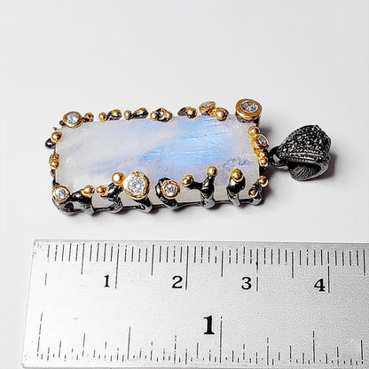 925 Sterling Silver Moonstone Rectangle Pendant