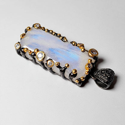 925 Sterling Silver Moonstone Rectangle Pendant