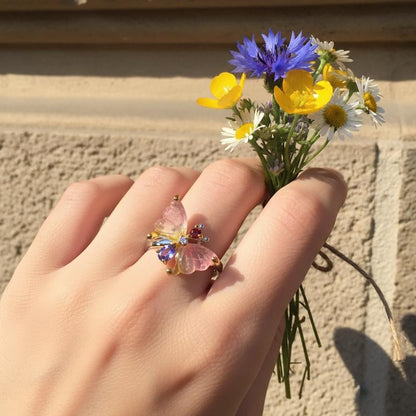 925 Sterling Silver Bicolor Tourmaline Butterfly Ring