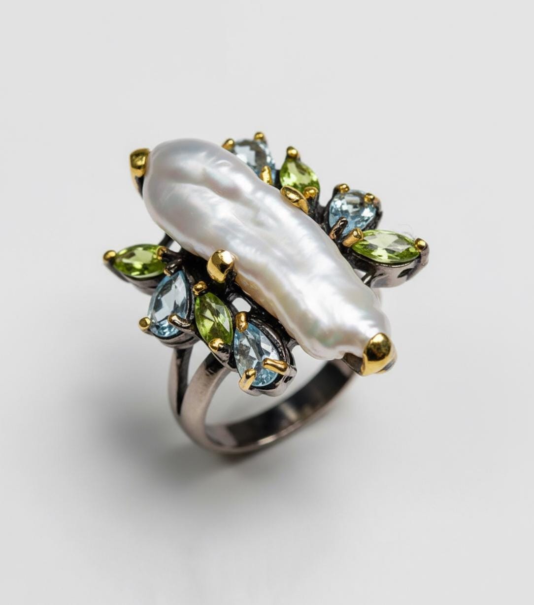 925 Sterling Silver Baroque Pearl Pencil Ring