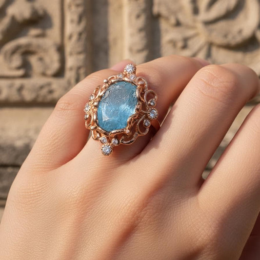 925 sterling silver blue kyanite art deco ring