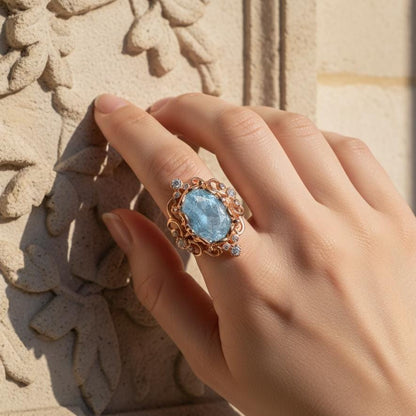 925 sterling silver blue kyanite art deco ring