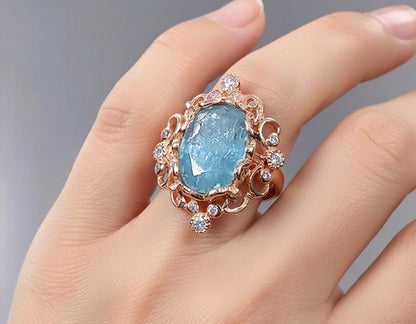 925 sterling silver blue kyanite art deco ring