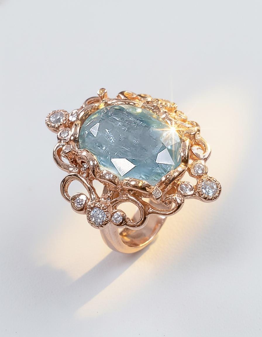 925 sterling silver blue kyanite art deco ring