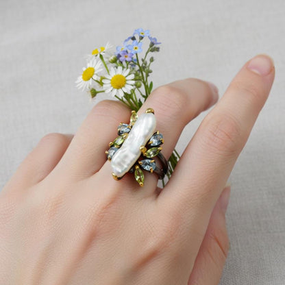 925 Sterling Silver Baroque Pearl Pencil Ring