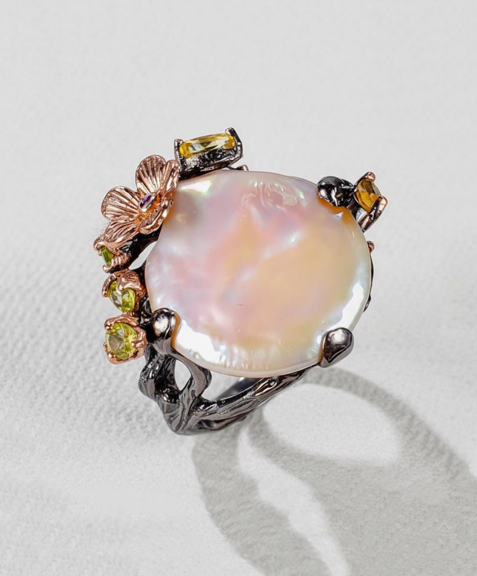 925 Sterling Silver Baroque Pearl Ring, additional angle