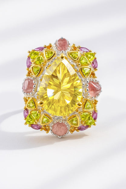 925 Sterling Silver Lemon Quartz Statement Ring