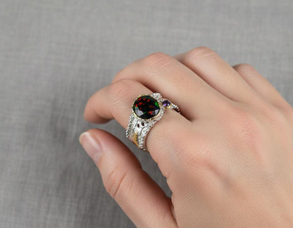 925 Sterling Silver Black Opal Wide Band Ring