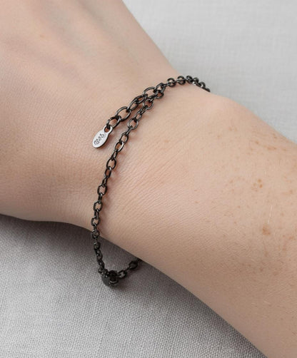 925 Sterling Silver Moonstone Black Bracelet