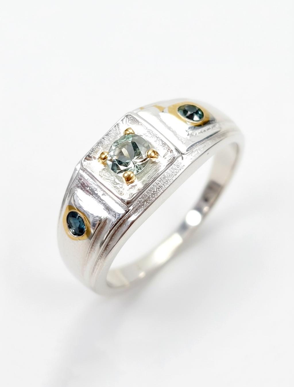 925 Sterling Silver Green Tourmaline Ring for men