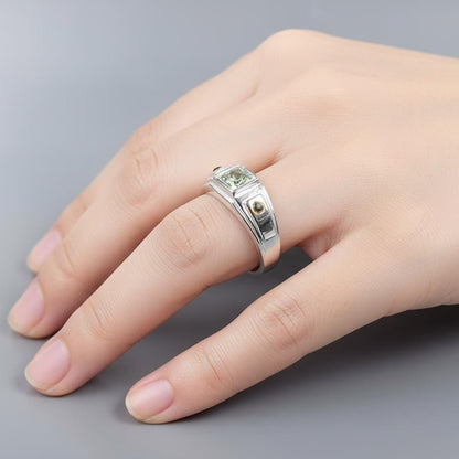 925 Sterling Silver Green Tourmaline Ring for men