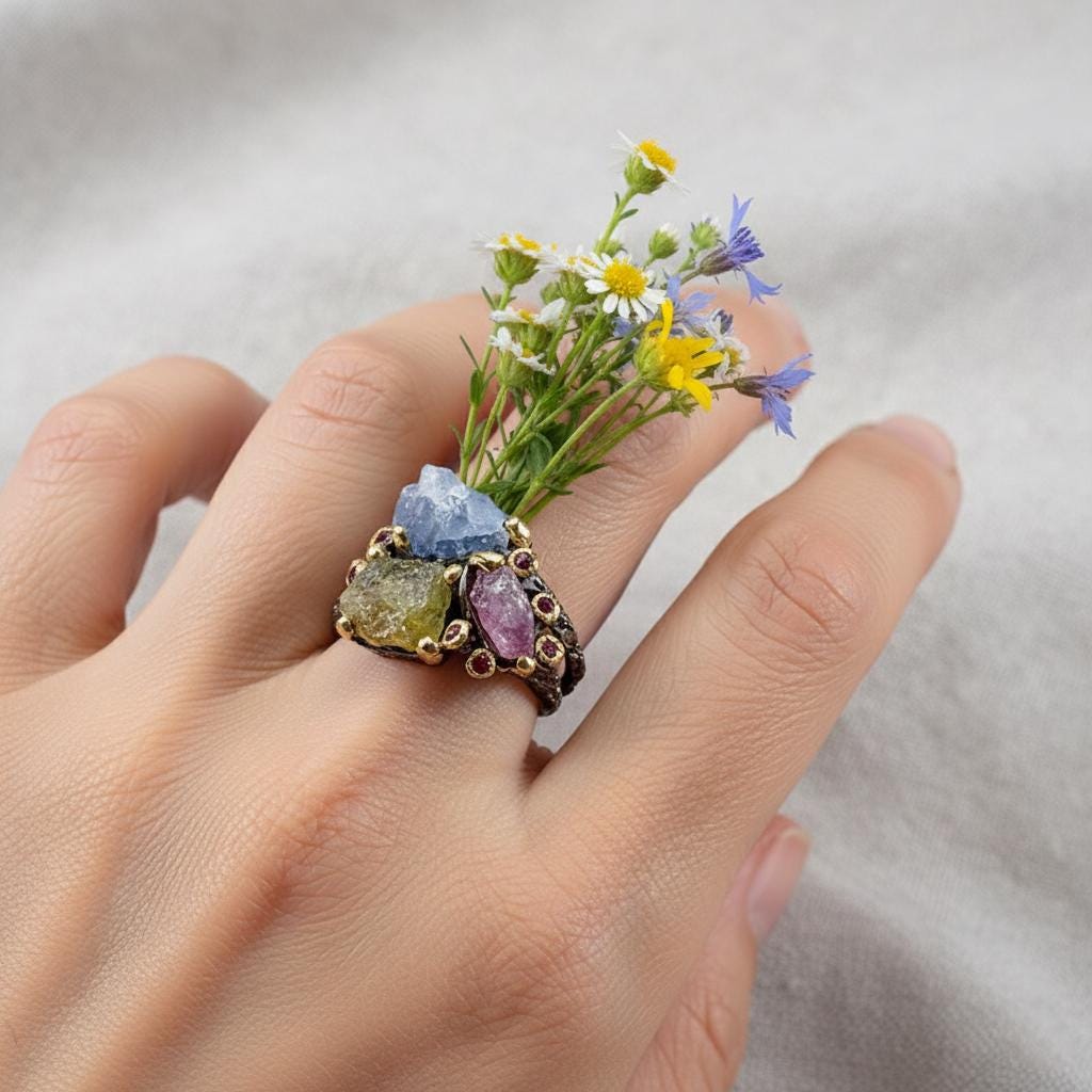 925 Sterling Silver Raw Sapphire Ruby Ring