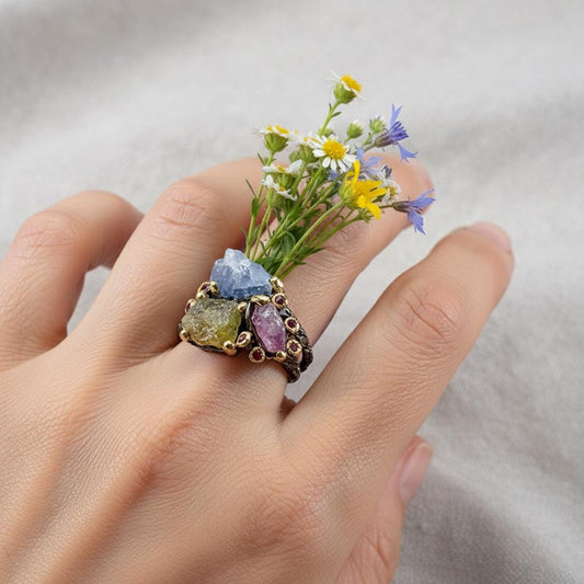 925 Sterling Silver Raw Sapphire Ruby Ring