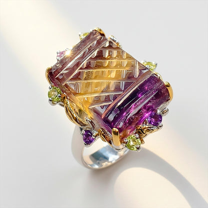 925 Sterling Silver Fluorite Statement Ring