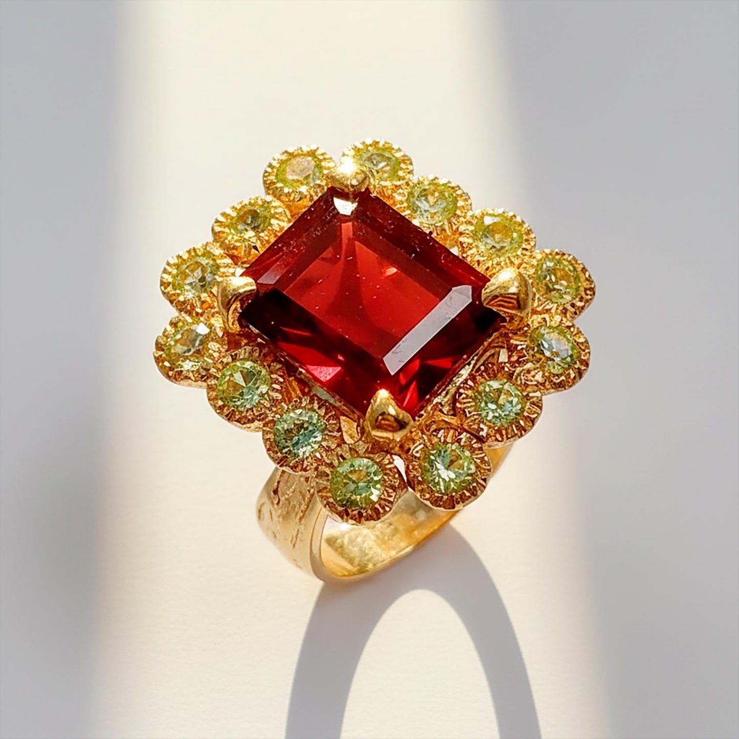 925 Sterling Silver Red Garnet Halo Ring