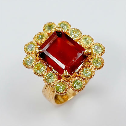 925 Sterling Silver Red Garnet Halo Ring