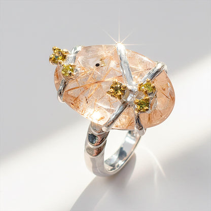 925 Sterling Silver Angel Hair Quartz Statement Ring