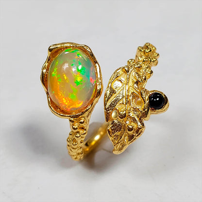 925 Sterling Silver Fire Opal Leaf Ring