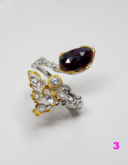 925 Sterling Silver Black Opal Leaf Ring