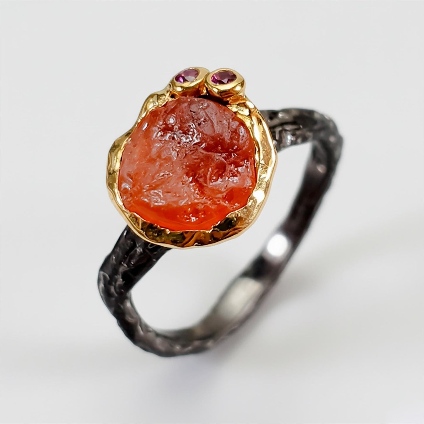 925 Sterling Silver Raw Garnet Organic Ring