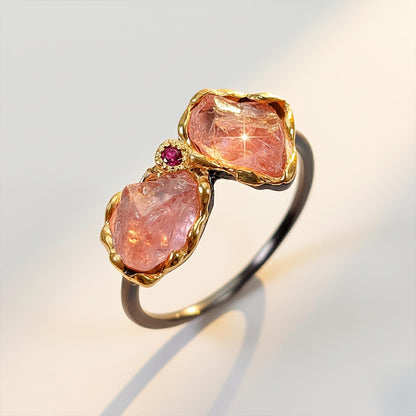 925 Sterling Silver Raw Tourmaline Ring, setting detail