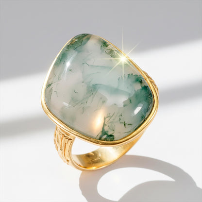 925 Sterling Silver Moss Agate Statement Ring