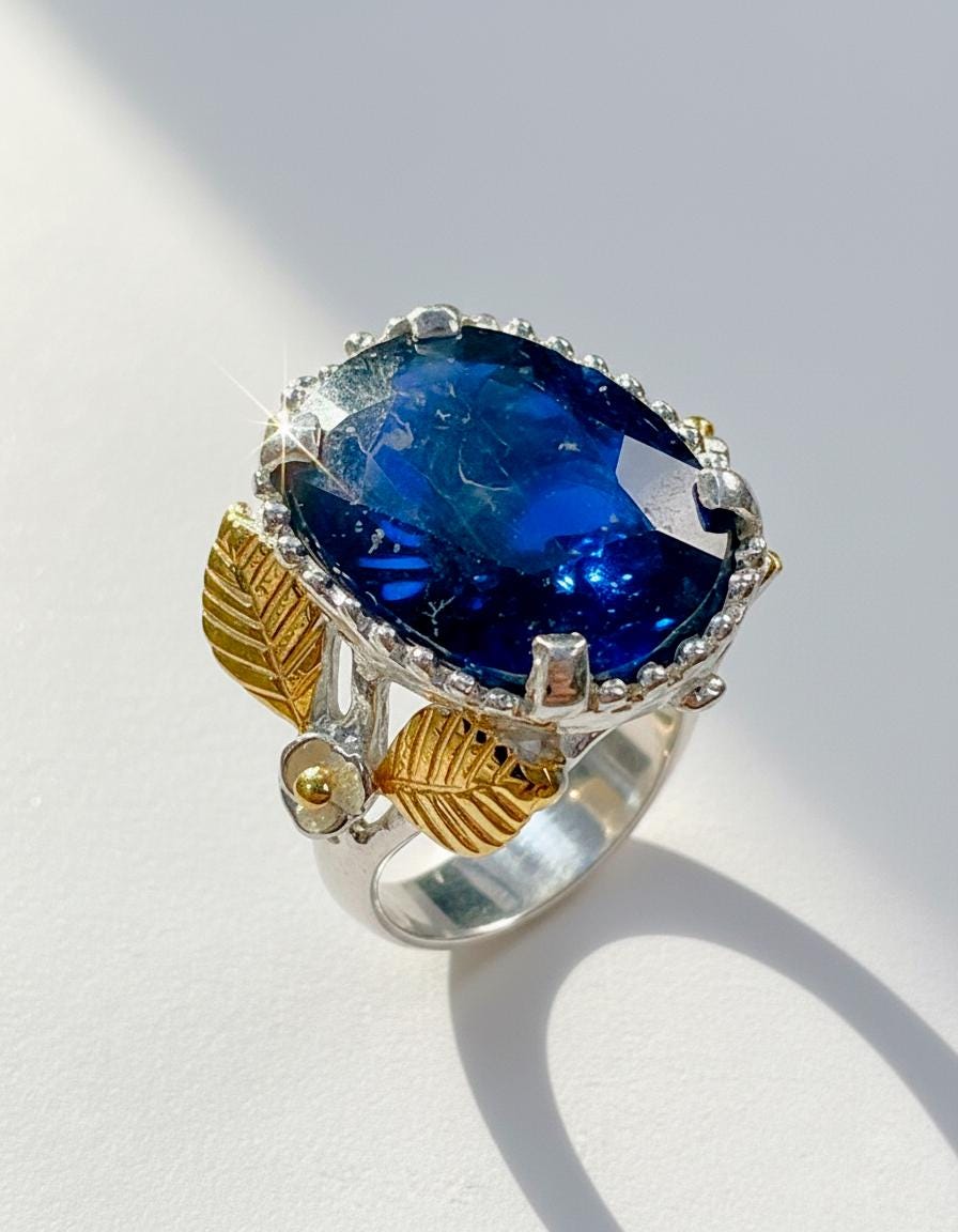 925 sterling silver blue sapphire nature ring