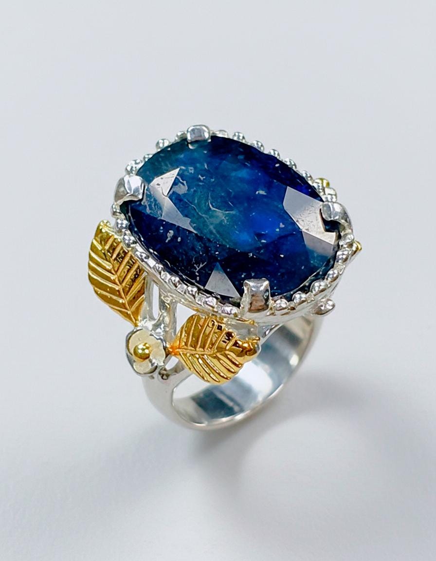 925 sterling silver blue sapphire nature ring