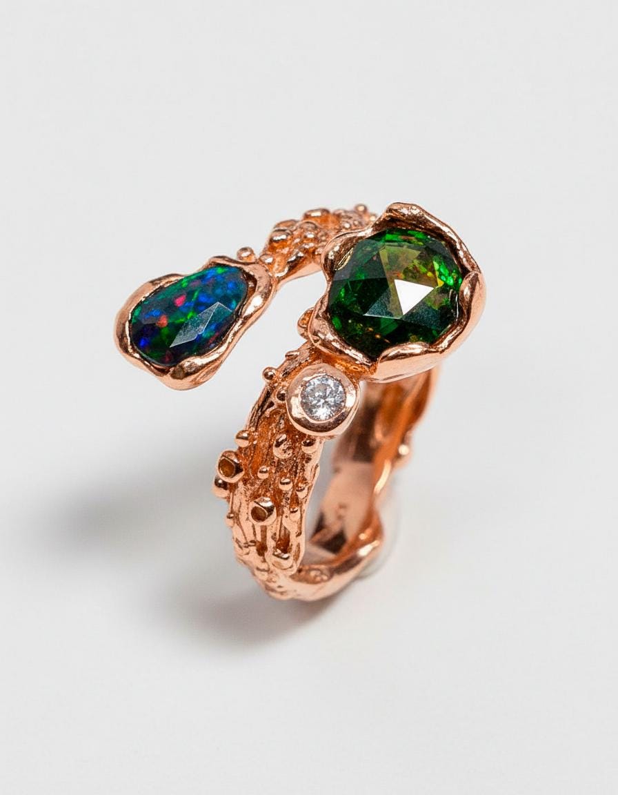 925 sterling silver black opal nature ring