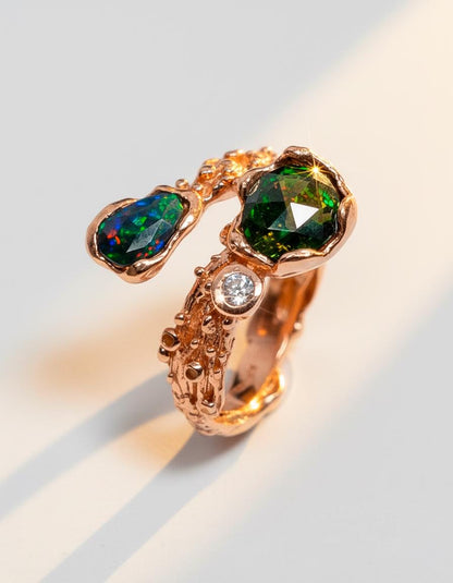 925 sterling silver black opal nature ring