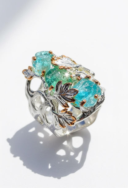 925 Sterling Silver Raw Apatite Statement Ring