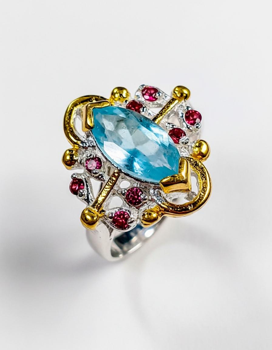925 sterling silver marquise aquamarine ring
