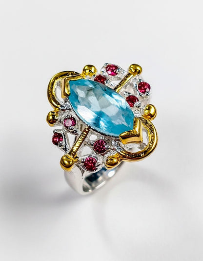 925 sterling silver marquise aquamarine ring