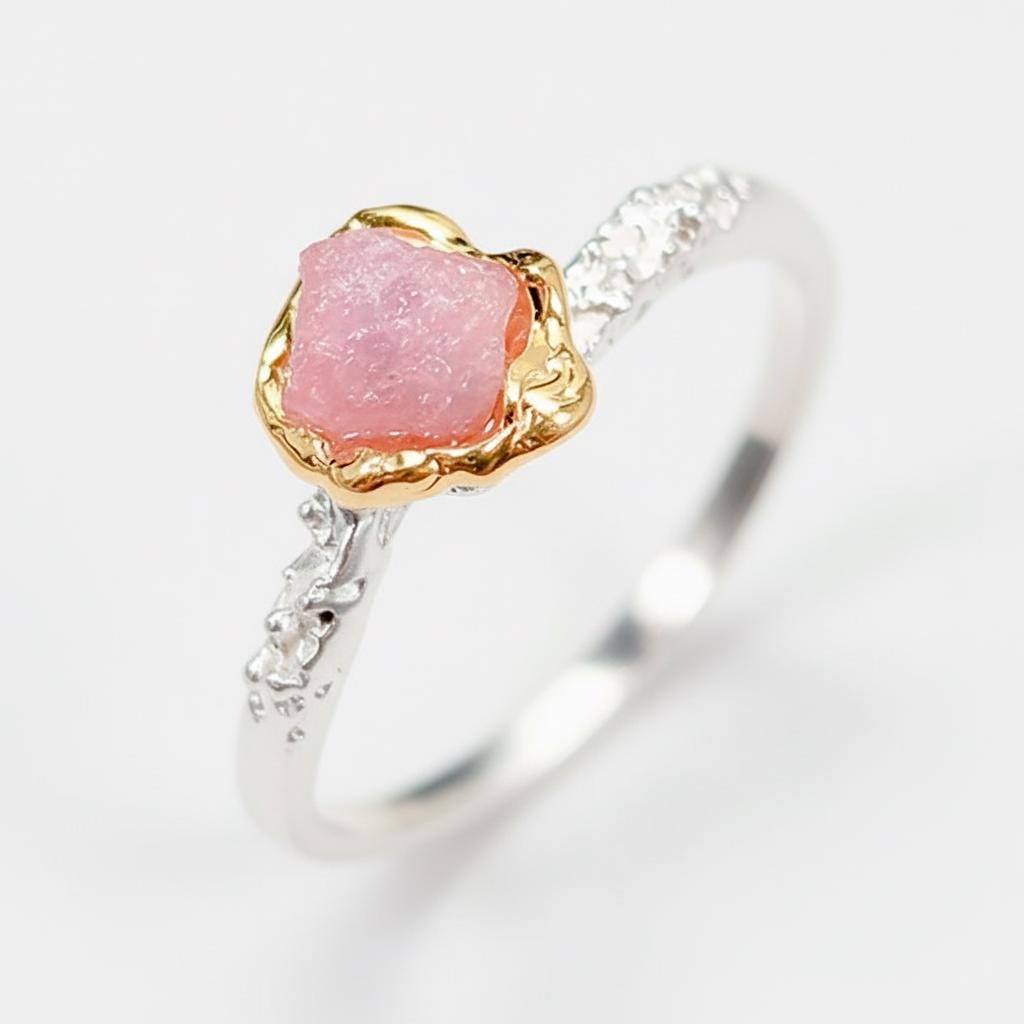 925 Sterling Silver Raw Ruby Dainty Ring