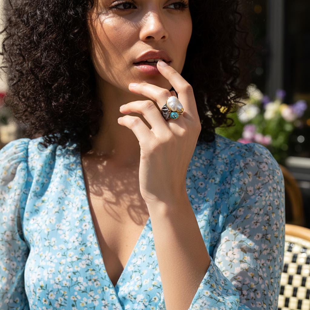 925 Sterling Silver Baroque Pearl Chunky Ring