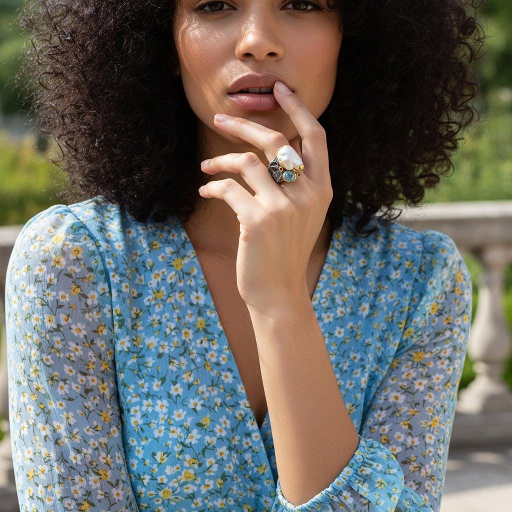 925 Sterling Silver Baroque Pearl Chunky Ring