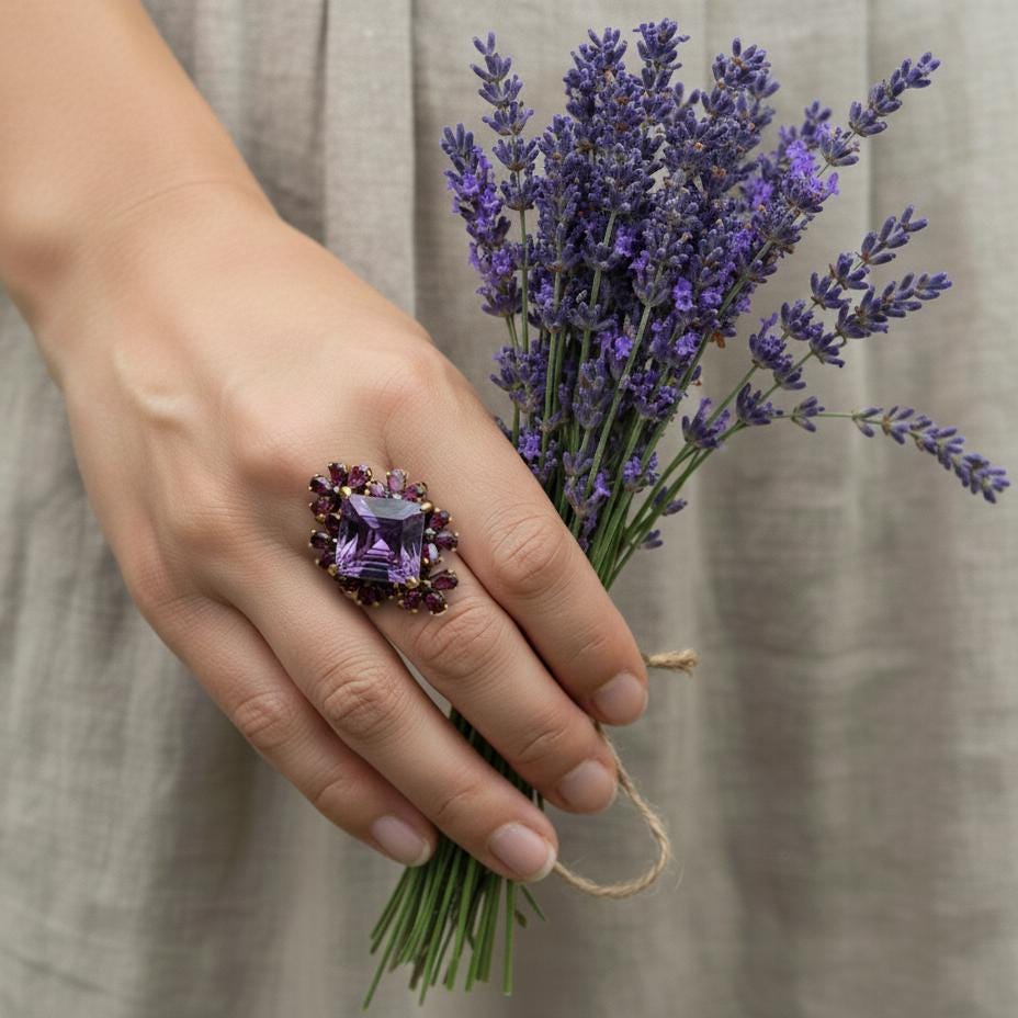 925 Sterling Silver Amethyst Chunky Ring