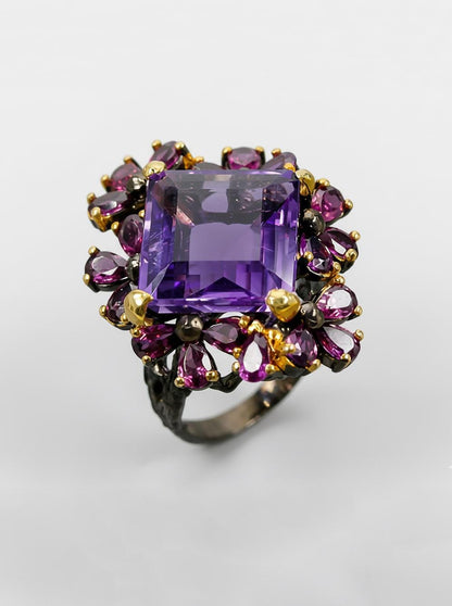 925 Sterling Silver Amethyst Chunky Ring