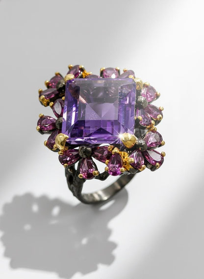 925 Sterling Silver Amethyst Chunky Ring