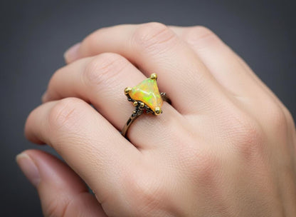 925 Sterling Silver Raw Fire Opal Ring