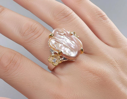 925 Sterling Silver Baroque Pearl Ring, alternate angle